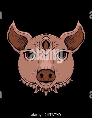 Illustration Vektor Schwein Kopf auf schwarzem Hintergrund. Stock Vektor