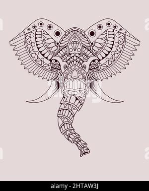 Illustration Vektor Elefantenkopf mit Mandala-Stil Stock Vektor
