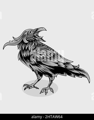 Illustration Vektor Krähe Vogel auf weißem Hintergrund Stock Vektor