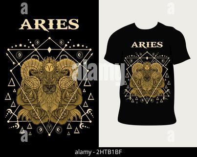 Illustration Widder Sternzeichen mit T-Shirt-Design Stock Vektor