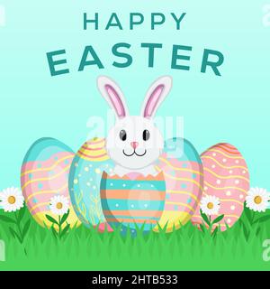 Happy easter Day handgezeichnete Illustration Design mit Eiern und Kaninchen zeigen sich aus Eier knacken Stock Vektor