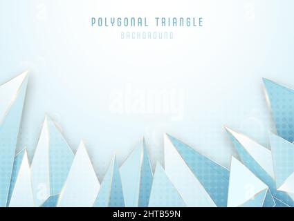 Abstrakte moderne blaue Dreiecke Kunstwerk Design dekorative Vorlage. Überlappendes Design mit goldfarbenen Streifen im Hintergrund. Illustrationsvektor Stock Vektor