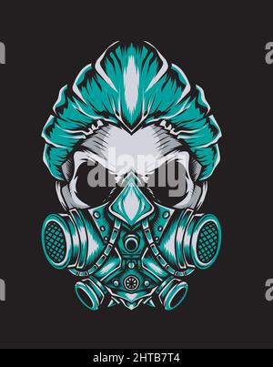 Illustration Vektor Medizin Arzt Schädelkopf mit Cyborg Strahlungsmaske. Stock Vektor