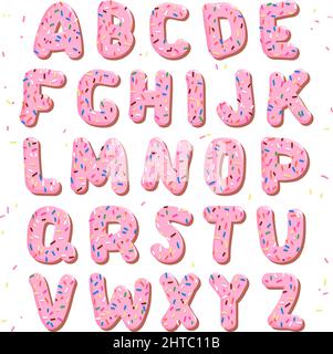 Pink Cake Alphabet mit bunten Streuseln. Vektorgrafik Stock Vektor