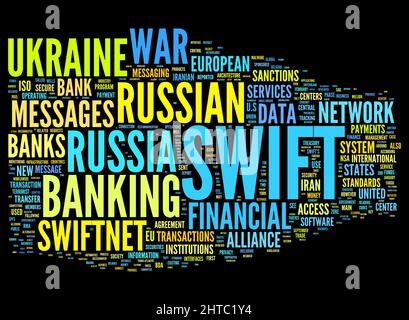 SWIFT - Society for Worldwide Interbank Financial Telecommunication - Collage aus Wortkonzepten Stockfoto