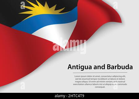 Wellenfahne von Antigua und Barbuda auf weißem Hintergrund. Banner- oder Ribbon-Vektor-Vorlage für den Unabhängigkeitstag Stock Vektor