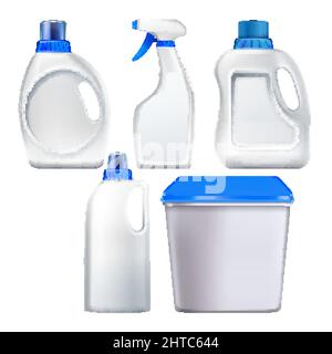 Vektor des Produktset für Waschmittelflasche aus Kunststoff Stock Vektor