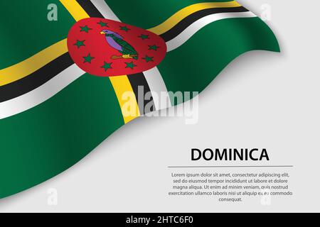 Wellenfahne von Dominica auf weißem Hintergrund. Banner- oder Ribbon-Vektor-Vorlage für den Unabhängigkeitstag Stock Vektor