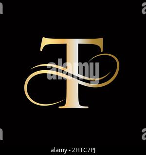 T-Letter Initial Luxurious Logo Template. T Logo Golden Concept. T-Letter-Logo mit goldener Luxusfarbe und Monogramm-Design Stock Vektor