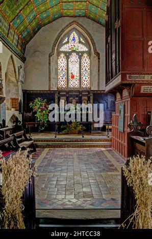Das Innere von St. James, einer attraktiven Kirche aus dem 13.. Jahrhundert im frühen englischen Stil, Kinnersley, Herefordshire, Großbritannien Stockfoto