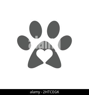 Hundepfote-Print-Track mit Herz. Schwarz gefülltes Vektorsymbol. Stock Vektor