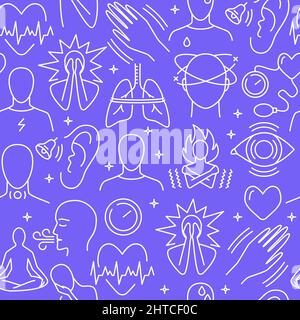 Panikstörung nahtloses Muster im Linienstil. Panikattacke Symptomsymbole. Vektorgrafik. Stock Vektor
