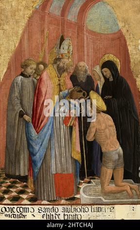Die Taufe des heiligen Augustinus von Ambrosius, 1435-1440. Gefunden in der Sammlung der Accademia Carrara, Bergamo. Stockfoto