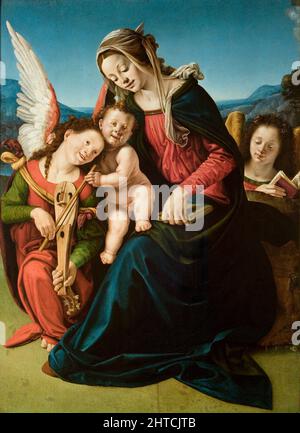 Die Jungfrau und das Kind mit zwei Engeln, ca. 1505-1510. Gefunden in der Sammlung der Fondazione Cini, Venezia. Stockfoto