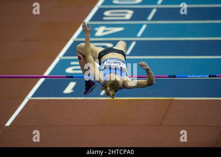 Sonntag, 27. Februar 2022: Jodie Smith im Frauen-Hochsprung-Fünfkampf bei den UK Athletics Indoor Championships und World Trials Birmingham beim utilita Arena Birmingham Day 2 Stockfoto