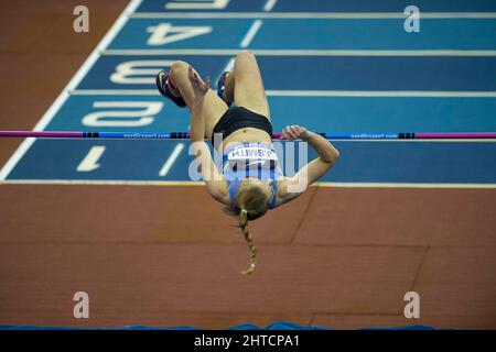 Sonntag, 27. Februar 2022: Jodie Smith im Frauen-Hochsprung-Fünfkampf bei den UK Athletics Indoor Championships und World Trials Birmingham beim utilita Arena Birmingham Day 2 Stockfoto