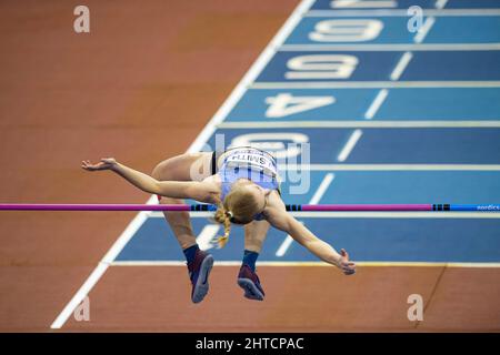 Sonntag, 27. Februar 2022: Jodie Smith im Frauen-Hochsprung-Fünfkampf bei den UK Athletics Indoor Championships und World Trials Birmingham beim utilita Arena Birmingham Day 2 Stockfoto