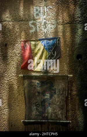 Handgefertigte Schilder für Stanley Markets, Hong Kong Island, 2007 Stockfoto