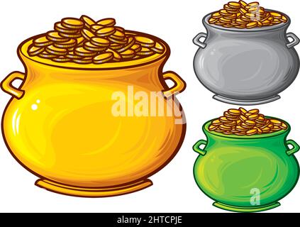 Topf mit Goldmünzen Vektor-Illustration Stock Vektor