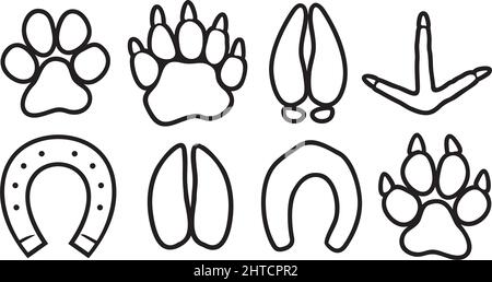 Paw druckt Symbole Set Vektordarstellung Stock Vektor