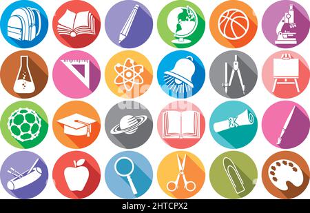 Schule flache Symbole Sammlung Vektor Illustration Stock Vektor