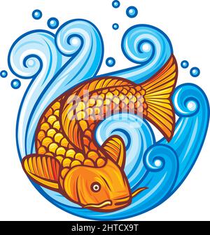 Koi-Karpfen in den Meereswellen (japanisches oder chinesisch inspiriertes Design) Stock Vektor