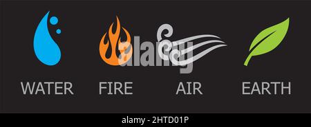 Symbole von vier Elementen - Wasser, Feuer, Luft und Erde Stock Vektor