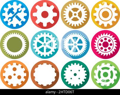 Symbole für die Zahnradabflachung (Zahnradvektorsatz) Stock Vektor
