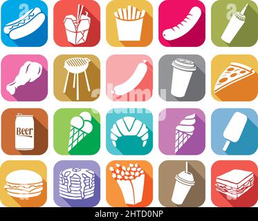 Symbole für flache Fast-Food-Gerichte stellen Vektorgrafik ein Stock Vektor