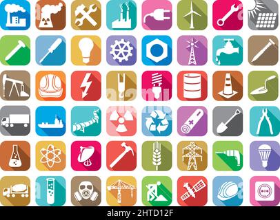 Flache Symbole in der Branche setzen Vektordarstellung Stock Vektor