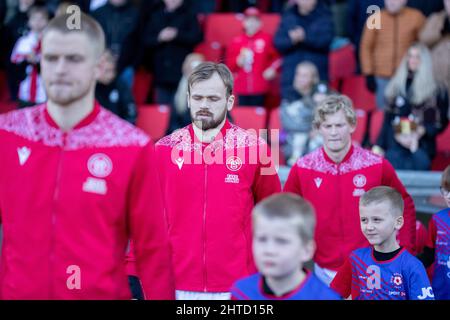 Aalborg, Dänemark. 27.. Februar 2022. Iver Fossum (8) von AAB, gesehen während des Superliga-Spiels 3F zwischen Aalborg Boldklub und Silkeborg IF im Aalborg Portland Park in Aalborg. (Foto: Gonzales Photo/Alamy Live News Stockfoto