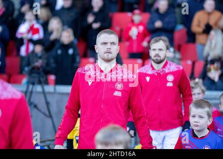 Aalborg, Dänemark. 27.. Februar 2022. Magnus Christensen (16) von der AAB beim Superliga-Spiel 3F zwischen Aalborg Boldklub und Silkeborg IF im Aalborg Portland Park in Aalborg. (Foto: Gonzales Photo/Alamy Live News Stockfoto