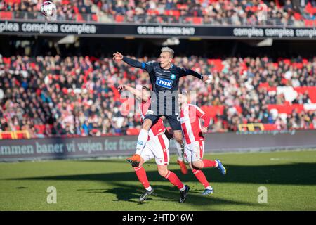 Aalborg, Dänemark. 27.. Februar 2022. Tobias Salquist (20) von Silkeborg, WENN er während des Superliga-Spiels 3F zwischen Aalborg Boldklub und Silkeborg IM Aalborg Portland Park in Aalborg gesehen wurde. (Foto: Gonzales Photo/Alamy Live News Stockfoto