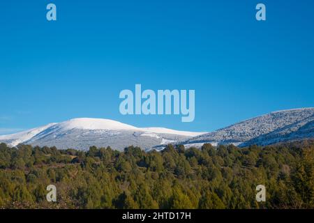 Winterlandschaft. Casla, Provinz Segovia, castilla leon, Spanien. Stockfoto