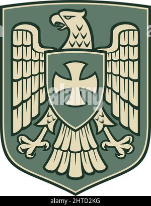 Adler und das Kreuzwappen Vektordarstellung Stock Vektor