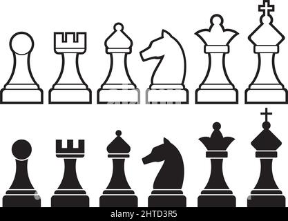 Schachfiguren einschließlich König, Königin, Rook, Bauer, Ritter, Und Bischof. Vektorgrafik. Stock Vektor