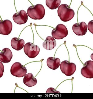 Illustration Realismus nahtlose Muster Beerenkirsche Burgunder auf einem weißen isolierten Hintergrund. Hochwertige Illustration Stockfoto