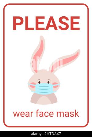 Vektor Cartoon-Stil Hase trägt Gesichtsmaske Stock Vektor