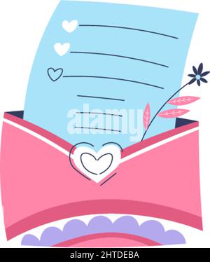 Liebesbrief, Umschlag mit Papier und Blumengeschenk Stock Vektor