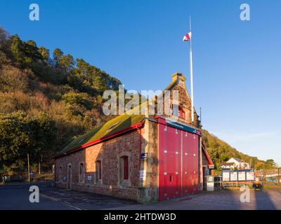 Minehead Rettungsbootstation am Minehead Harbour, Somerset, England. Stockfoto