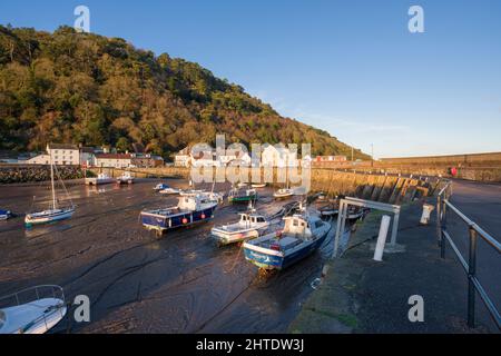 Minehead Harbour an einem sonnigen Wintermorgen bei Ebbe, Somerset, England. Stockfoto