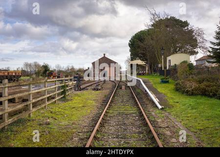 Dunster Station auf der West Somerset Heritage Railway, Dunster, Somerset, England. Stockfoto