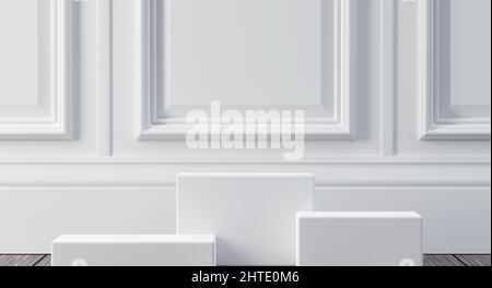 Klassisches, weißes Luxusinterieur mit Wandleisten Stockfoto