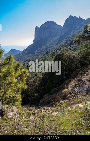 Mirador del Mont Caro, Aussichtspunkt Mont Caro, Baix Ebre, Tarragona, Katalonien, Spanien. Stockfoto