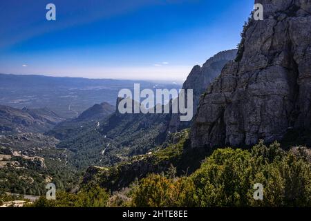 Mirador del Mont Caro, Aussichtspunkt Mont Caro, Baix Ebre, Tarragona, Katalonien, Spanien. Stockfoto