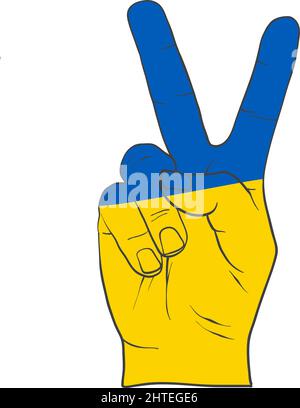 Friedenshand Symbol Freiheit für die ukraine. Symbol für die Unterstützung der Menschen in Kiew und der Ukraine. Gemeinsam stark bleiben. Patriotisches Symbol, Symbol.-ErgänzungKategorien+ Stock Vektor