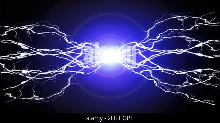 Blaue Energie mit elektrischer elektrischer Plasmaenergie knisternde Fusion Stockfoto