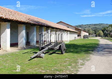 Ox Cart, Workshops, Convento, Mission La Purisima Concepcion, Lompoc, Kalifornien Stockfoto