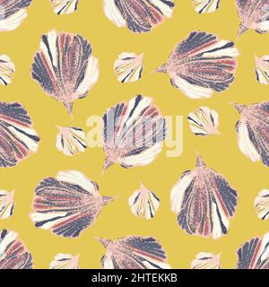 Wild Wiese Blume Blütenblatt nahtlose Vektor-Muster Hintergrund. Rosa Blütenblätter auf gelbem Hintergrund verstreut. Illustrative gezeichnete Blumen. Blumen Stock Vektor