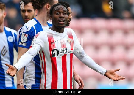 Jay Matete von Sunderland während des Sky Bet League One-Spiels im DW Stadium, Wigan. Bilddatum: Samstag, 26. Februar 2022. Stockfoto